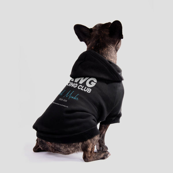 Hond draagt honden hoodie met Dawg Walking Club Pack Member print